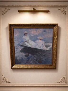Claude Monet Impressionist masterpiece “ Young girls on a row boat” 15x15”